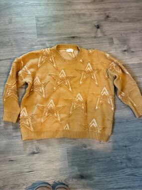 Dreamers Women's Star Crewneck Sweater - Mustard with Cream Accents